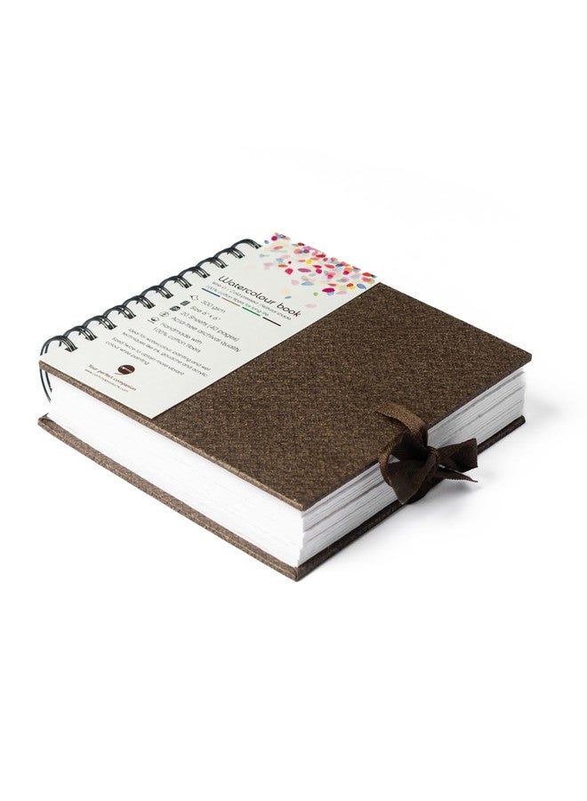 كوما دفتر رسم بالألوان المائية من كوما | 6 بوصات × 6 بوصات | 300 غرام/متر مربع | دفتر رسم بسلك حلزوني | مضغوط على البارد | لون طبيعي | ألياف قطنية 100% (بني شوكولاتة) - Image 2